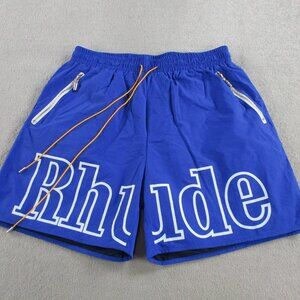 RHUDE Shorts Swim Trunks Mens XL Blue White Spellout Logo Athletic Beach NWT